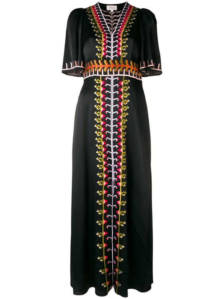 Temperley London Embroidered V-neck Long Dress - Black