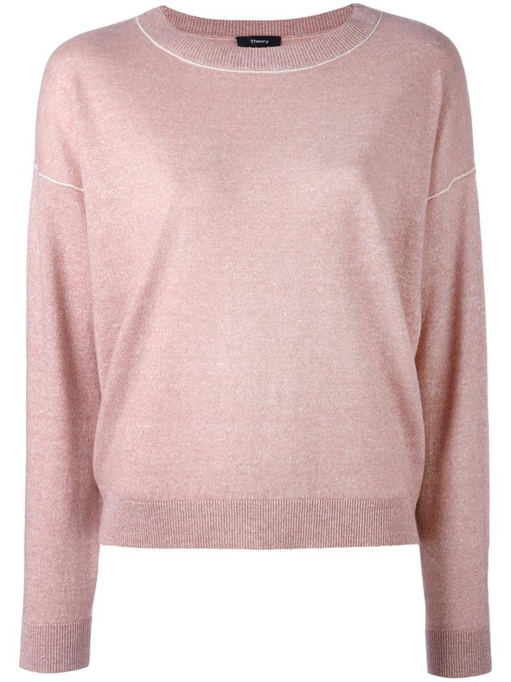 Theory - Crew Neck Jumper - Women - Linen/flax/cashmere/wool - L, Pink/purple, Linen/flax/cashmere/wool