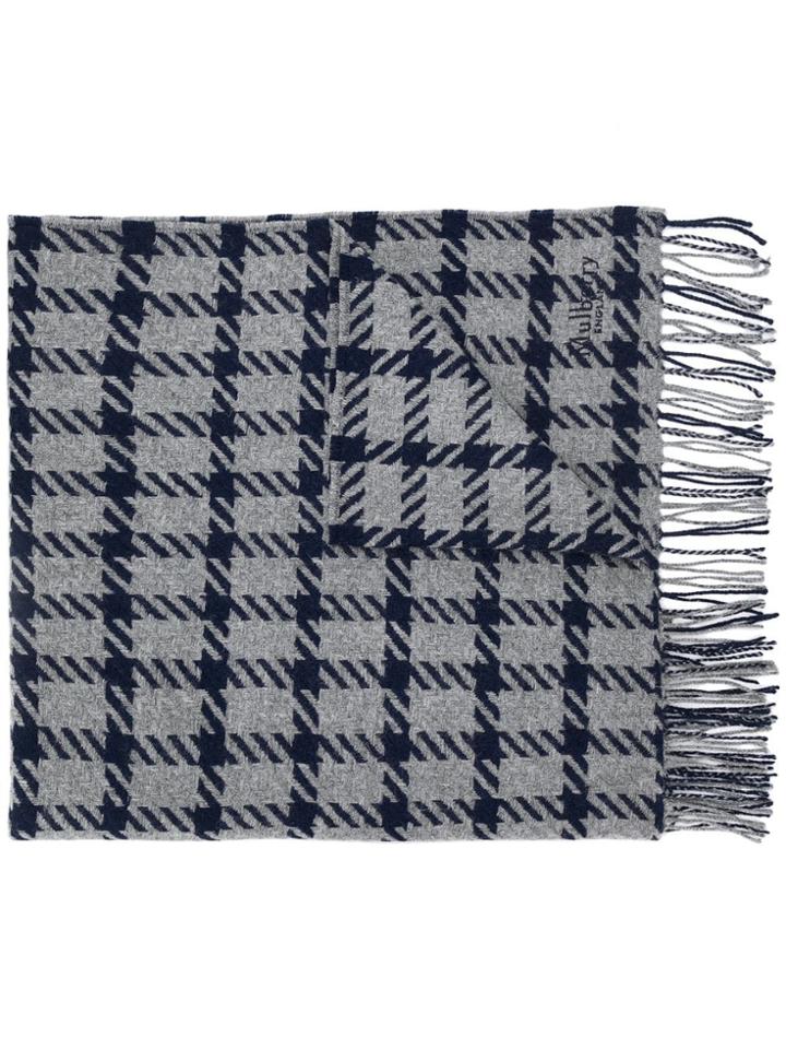 Mulberry Houndstooth Fringed Shawl - Grey