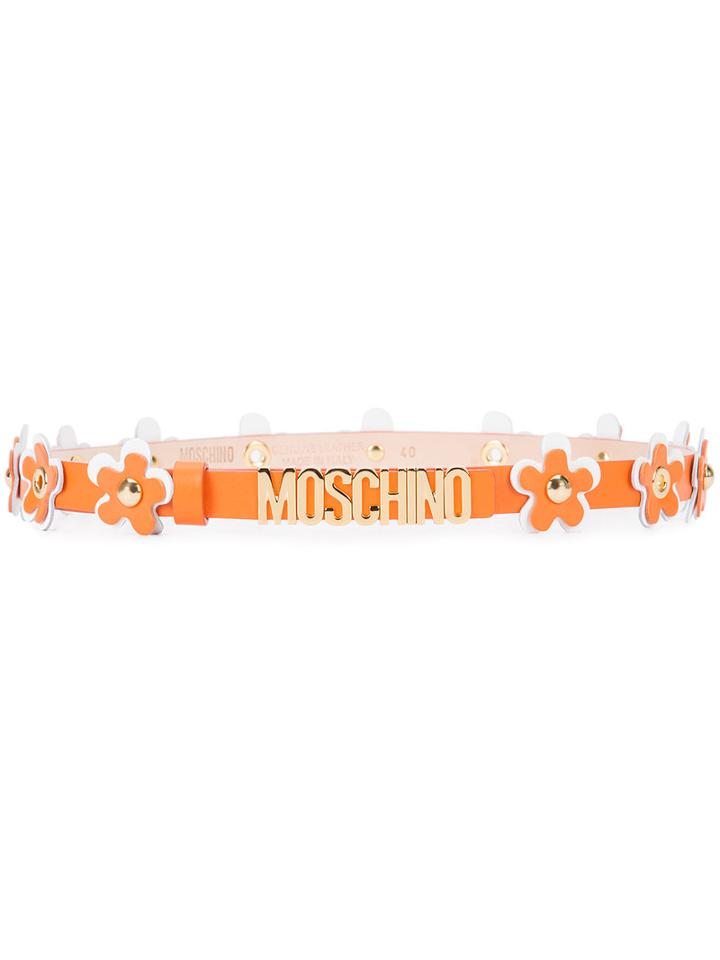 Moschino Flower Embellished Belt, Women's, Size: Xs, Yellow/orange, Leather