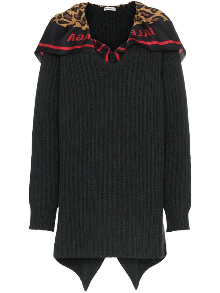 Balenciaga Scarf Detail Wool Jumper - Blue