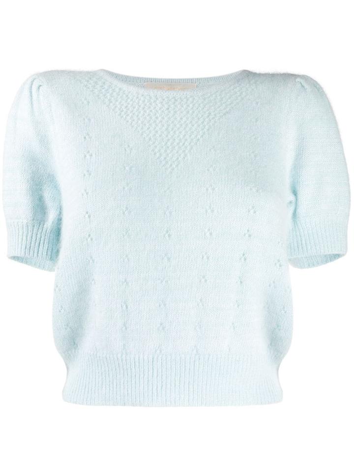 Love Shack Fancy Short Sleeve Knitted Top - Blue