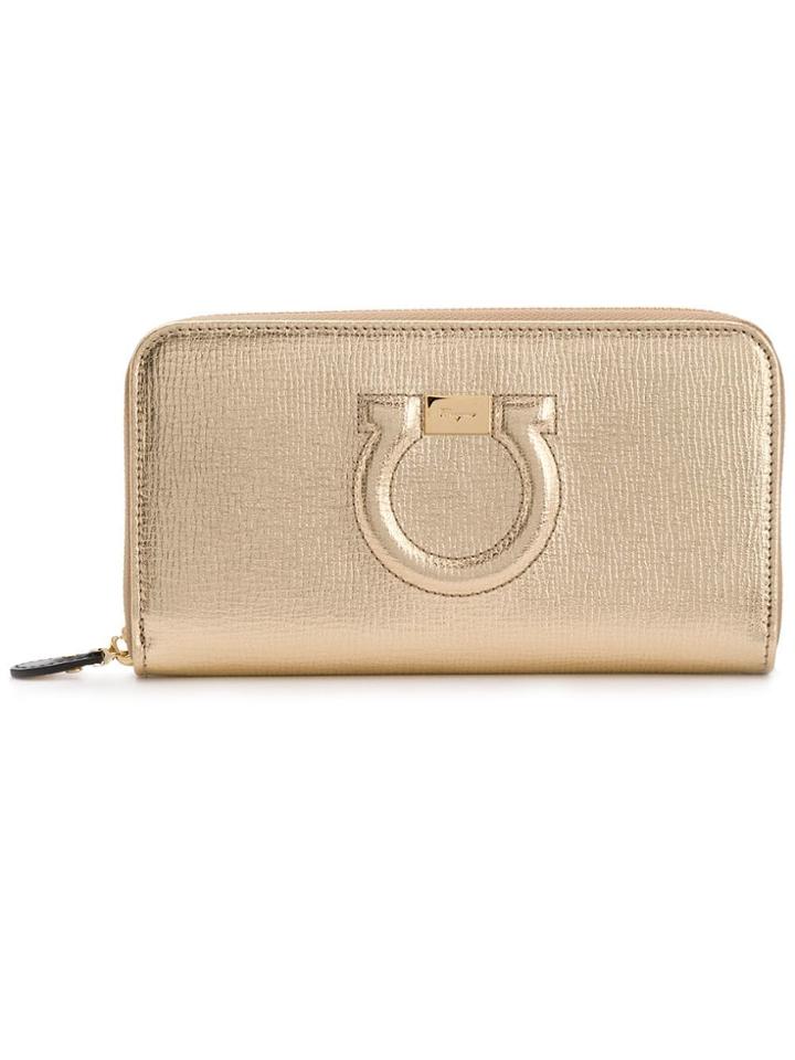 Salvatore Ferragamo Gancio City Zip Around Wallet - Gold