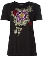 Alexander Mcqueen Floral Embroidered T-shirt, Women's, Size: 38, Black, Cotton