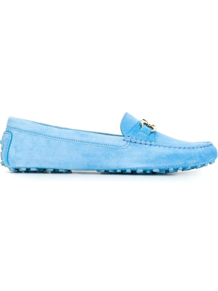 Salvatore Ferragamo Saba Driving Shoes, Women's, Size: 37, Blue, Suede/rubber