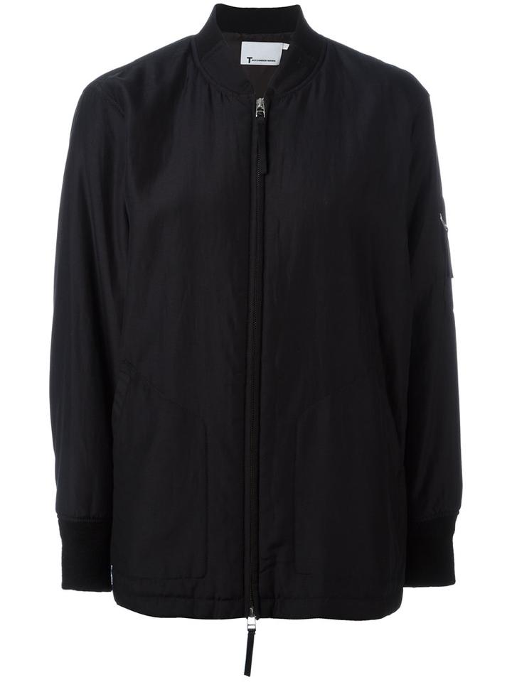 T By Alexander Wang - Zip Up Bomber Jacket - Women - Silk/cotton/acrylic/wool - 0, Women's, Black, Silk/cotton/acrylic/wool