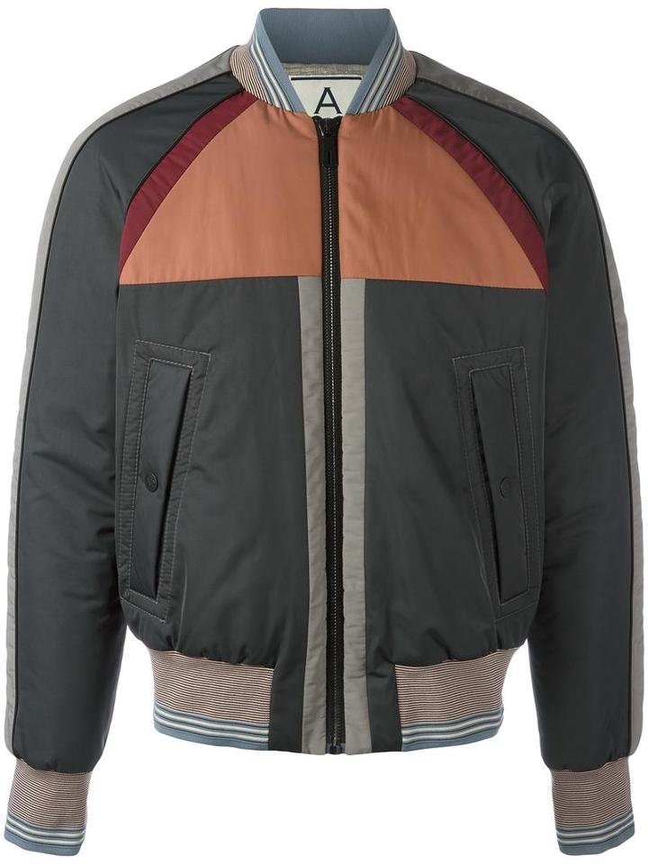 Andrea Pompilio Striped Detailing Bomber Jacket, Men's, Size: 50, Grey, Polyester