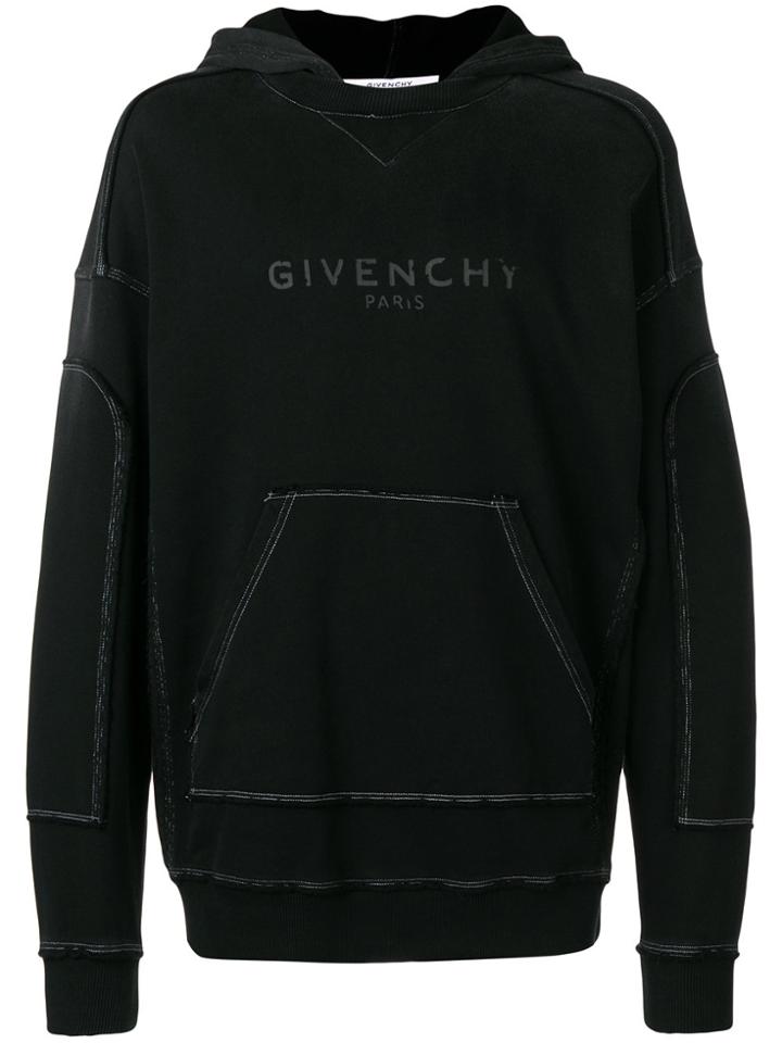 Givenchy Blurred Givenchy Distressed Hoodie - Black