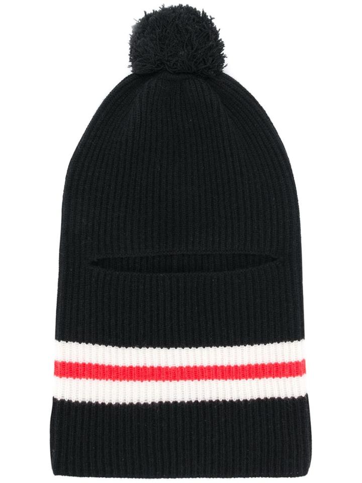 Cashmere In Love Pompom Striped Beanie - Black