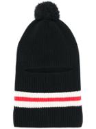 Cashmere In Love Pompom Striped Beanie - Black