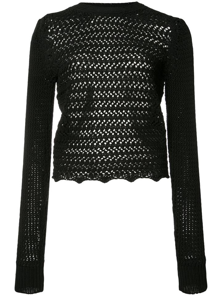 3.1 Phillip Lim Long Sleeve Crochet Top, Women's, Size: Small, Black, Cotton/polyamide