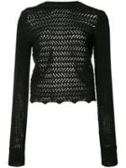 3.1 Phillip Lim Long Sleeve Crochet Top, Women's, Size: Small, Black, Cotton/polyamide