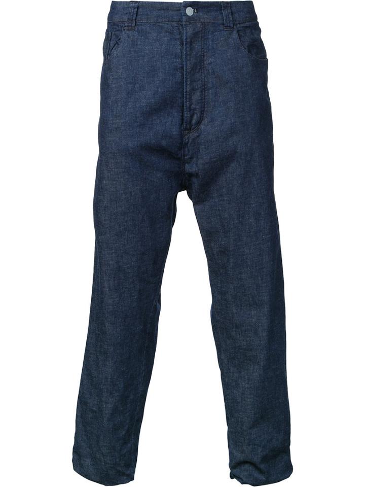 Marka Cropped Straight Trousers, Men's, Size: 3, Blue, Cotton/linen/flax/polyurethane