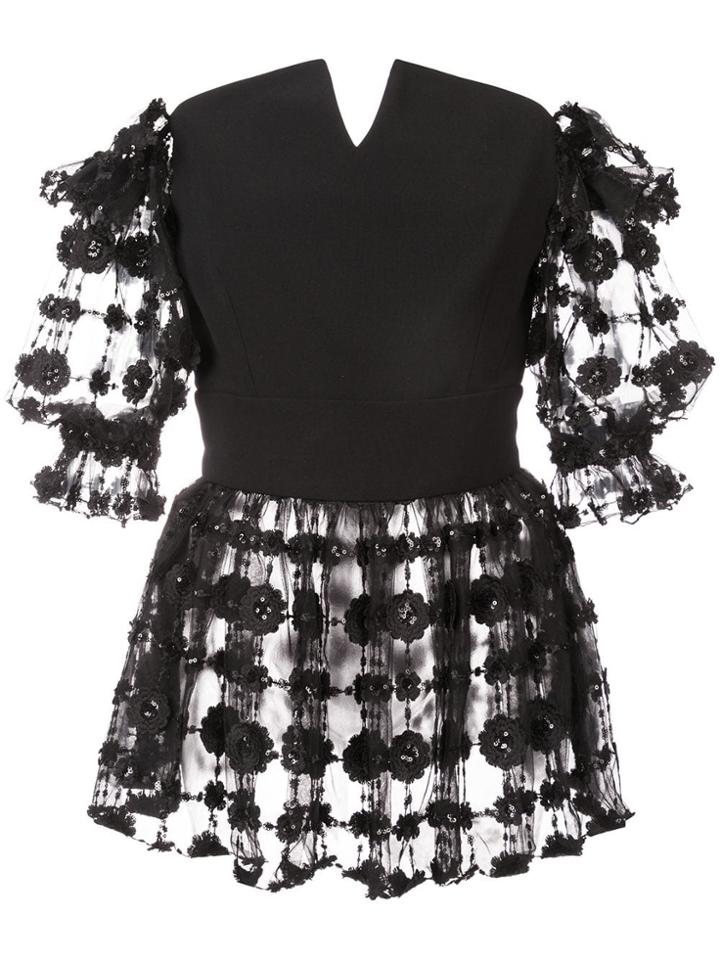 Christian Siriano Embroidered Floral Blouse - Black