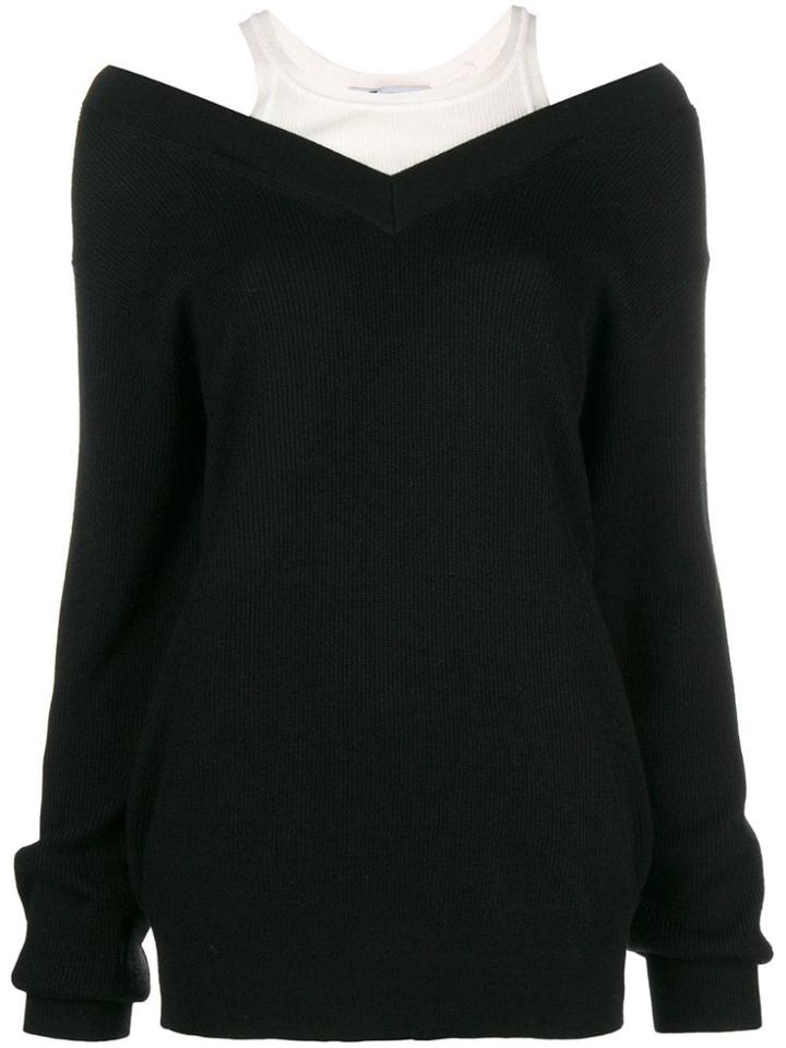 T By Alexander Wang V-neck Combined Sweater - Black
