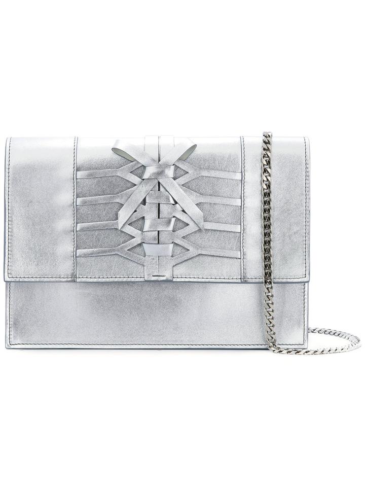 Casadei - Lattice Detail Shoulder Bag - Women - Nappa Leather/kid Leather - One Size, Grey, Nappa Leather/kid Leather