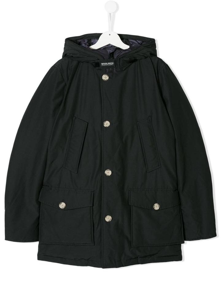 Woolrich Kids Hooded Button-down Coat - Grey