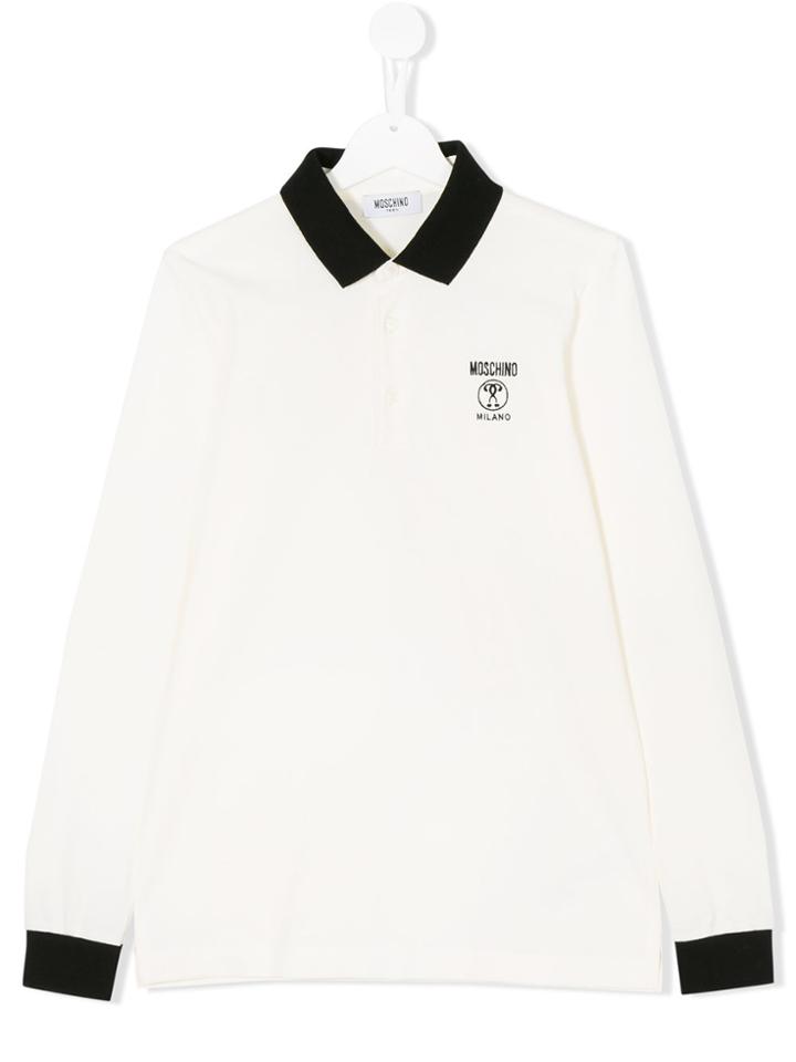 Moschino Kids Teen Logo Embroidered Polo Shirt - White