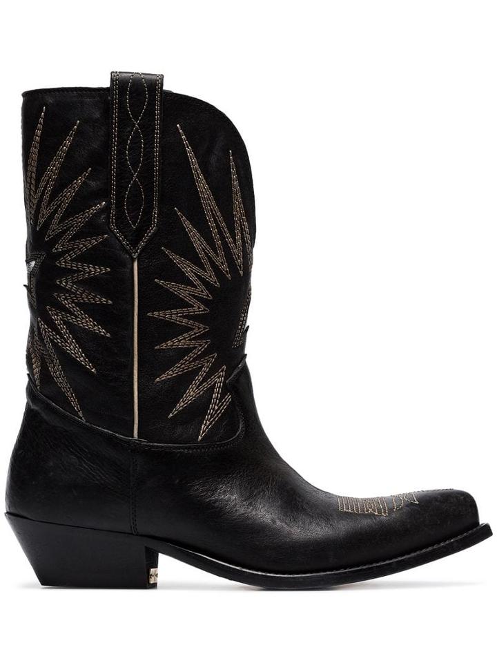 Golden Goose Black Wish Star Leather Cowboy Boots