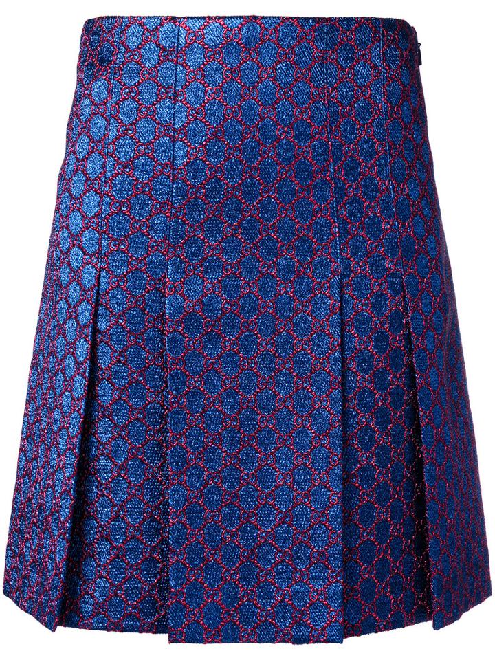 Gucci - Gg Pleated Mini Skirt - Women - Silk/cotton/acrylic/metallized Polyester - 44, Blue, Silk/cotton/acrylic/metallized Polyester