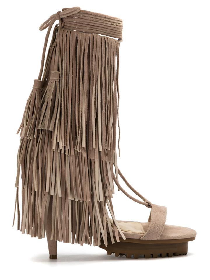 Andrea Bogosian Leather Fringe Sandals - Nude & Neutrals