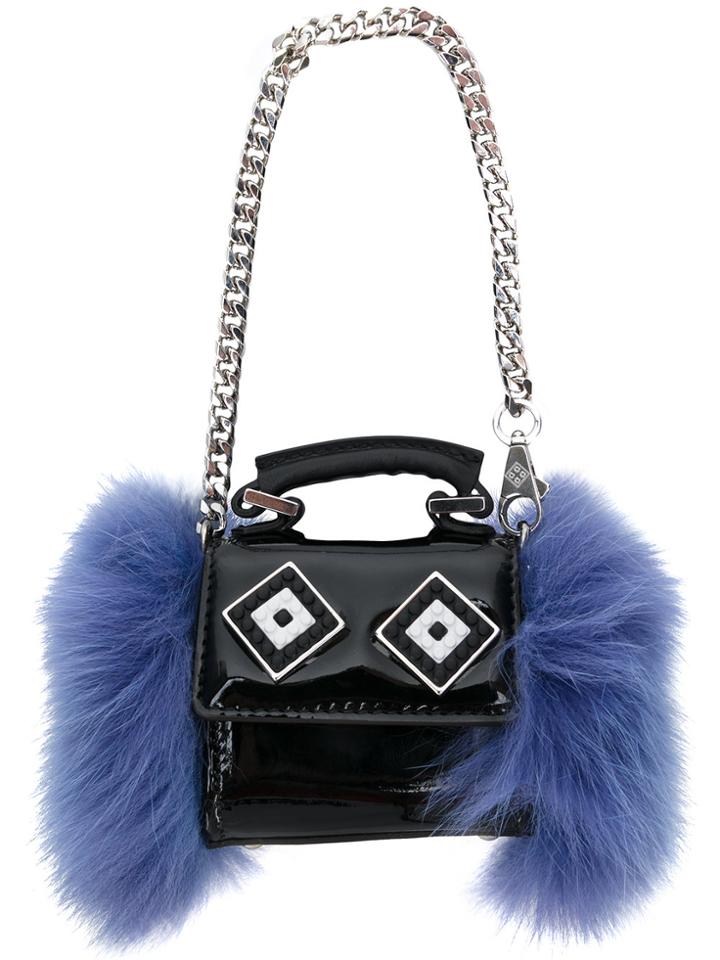 Les Petits Joueurs Small Mink Fur Trim Tote - Black