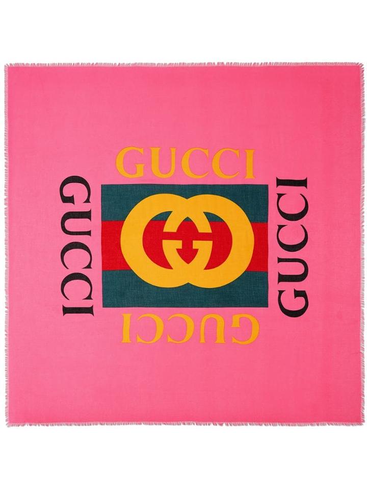 Gucci Gucci Logo Modal Silk Shawl - Pink