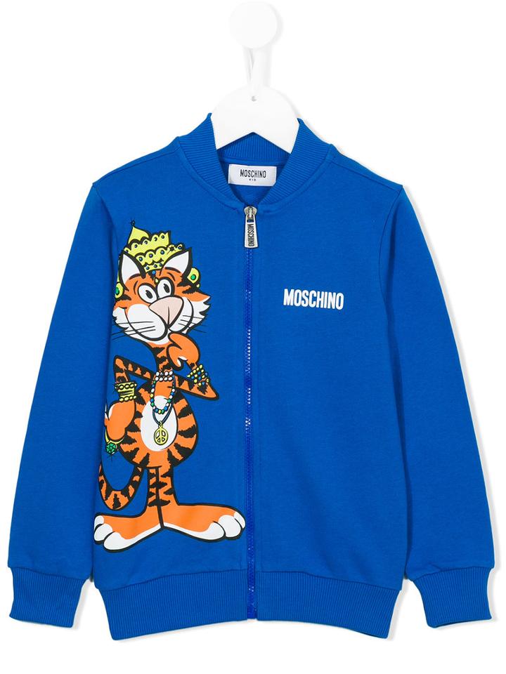 Moschino Kids Tiger Print Zip Sweatshirt, Girl's, Size: 6 Yrs, Blue