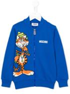 Moschino Kids Tiger Print Zip Sweatshirt, Girl's, Size: 6 Yrs, Blue