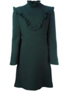 Fendi Frill Trim Dress, Women's, Size: 42, Green, Silk/wool