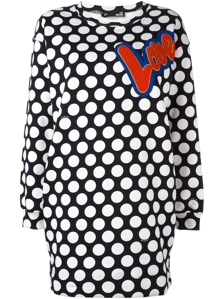 Love Moschino Polka Dot Dress, Women's, Size: 42, Black, Cotton/polyester