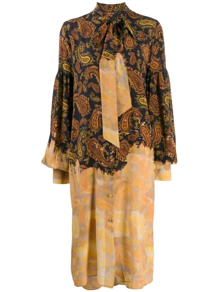 Rokh Paisley Print Necktie Dress - Black