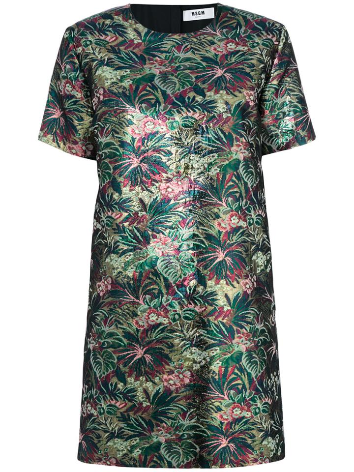 Msgm Crew Neck Floral Dress - Green