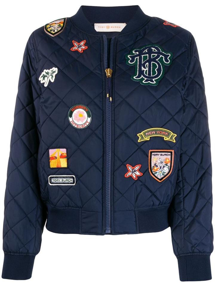 Tory Burch Quilted Badge Jacket - Blue