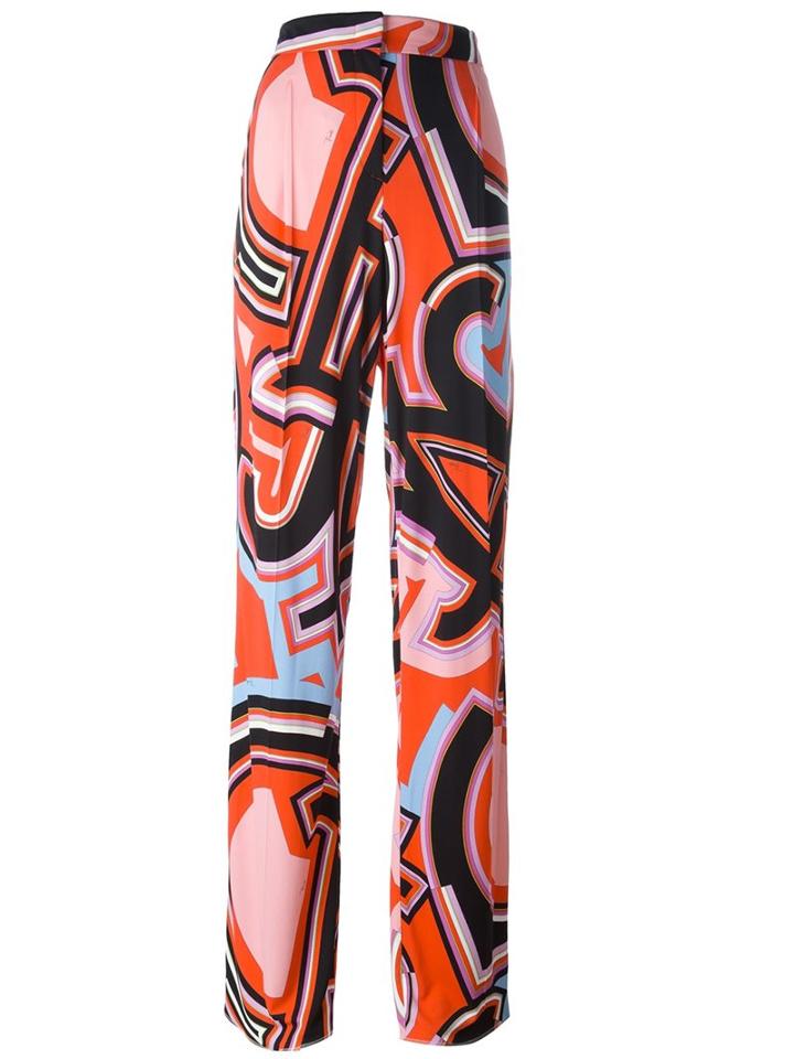 Emilio Pucci Graphic Print Straight Trousers, Women's, Size: 42, Pink/purple, Silk/acetate/viscose