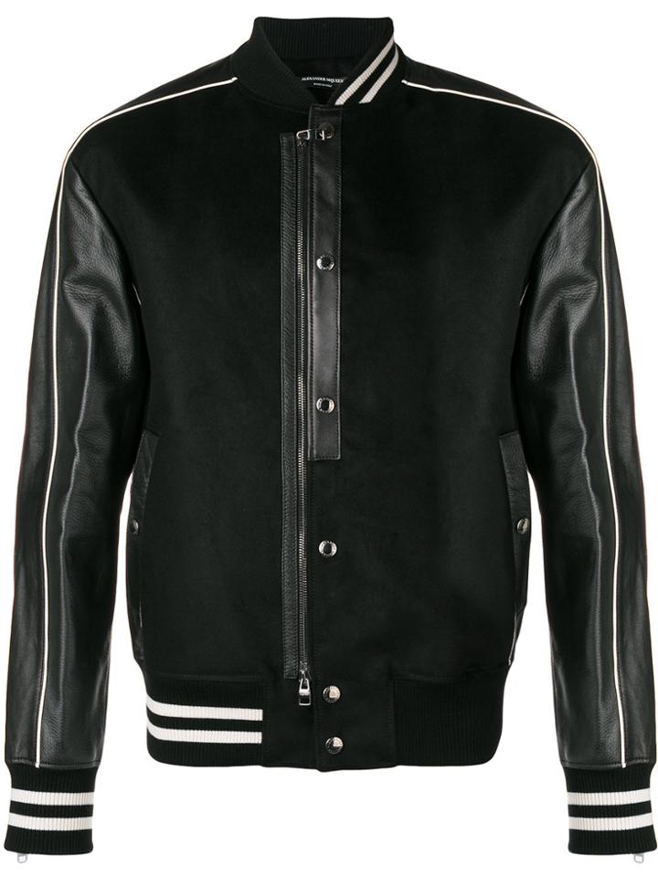 Alexander Mcqueen Striped Trim Bomber Jacket - Black