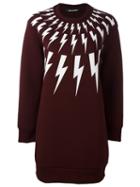Neil Barrett 'lightning Bolt' Sweatshirt Dress, Women's, Size: Medium, Red, Cotton/polyurethane/spandex/elastane/viscose