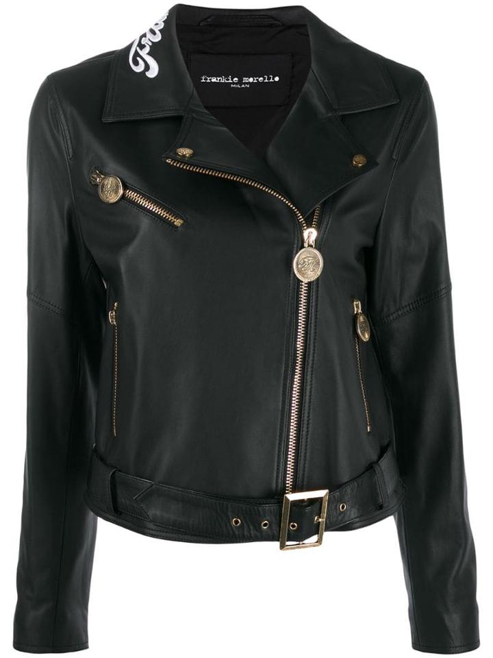 Frankie Morello Logo Embroidered Biker Jacket - Black
