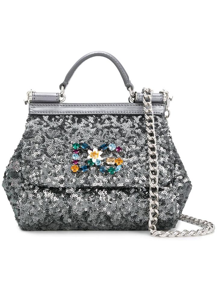 Dolce & Gabbana Sequinned Mini Sicily Bag - Grey