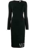 Valentino Knitted Logo Fitted Dress - Black