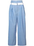 Tibi Serge Pleat Detail Wide Leg Trousers - Blue