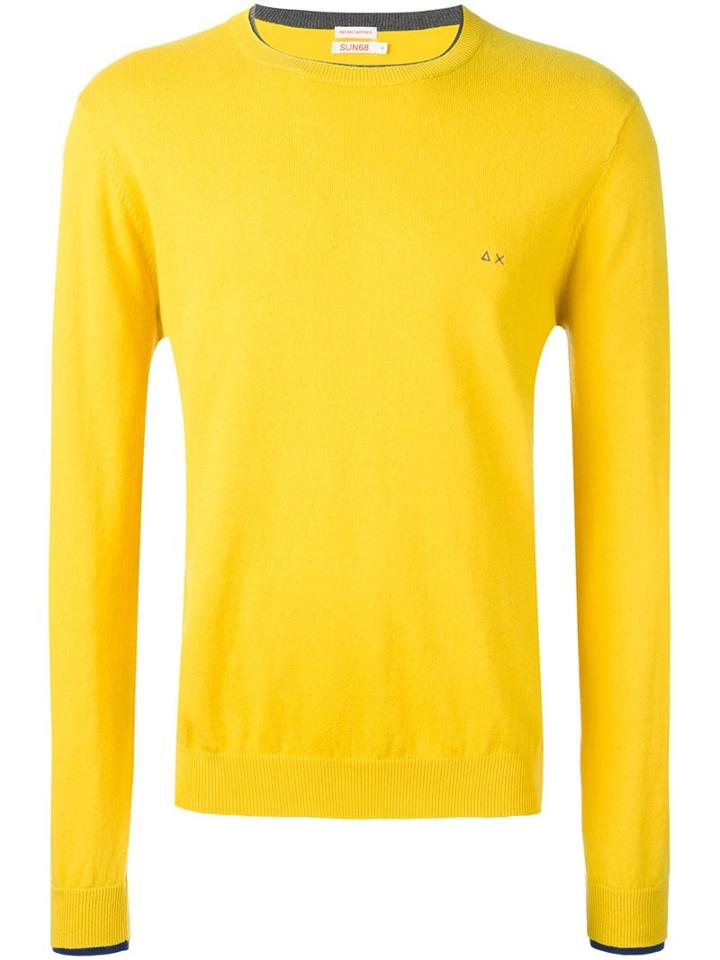Sun 68 Contrast Neck Jumper, Men's, Size: Xxl, Yellow/orange, Cotton/cashmere