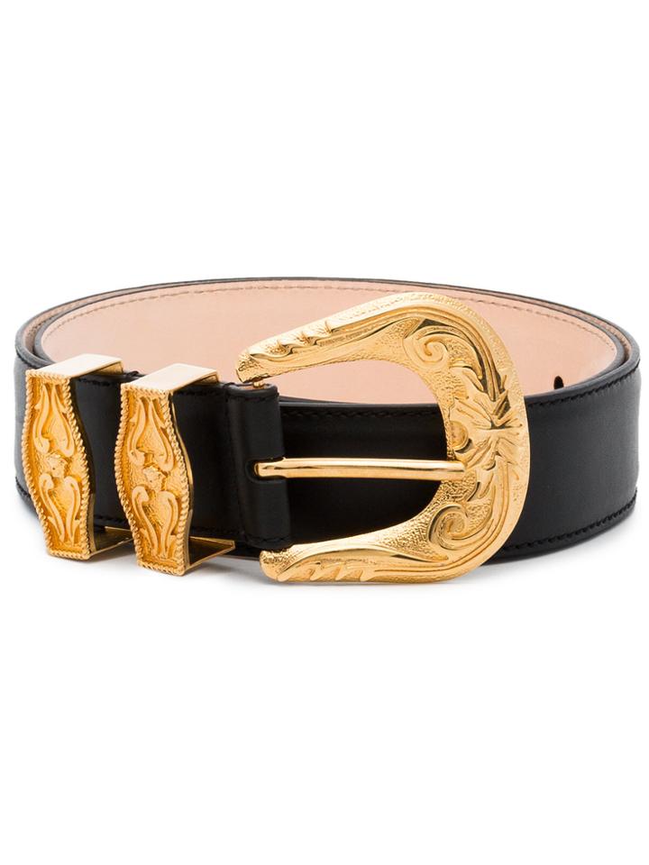 Versace Engraved Buckle Leather Belt - Black