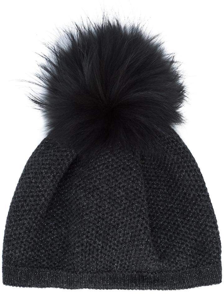 Inverni Lurex Pom Beanie - Grey