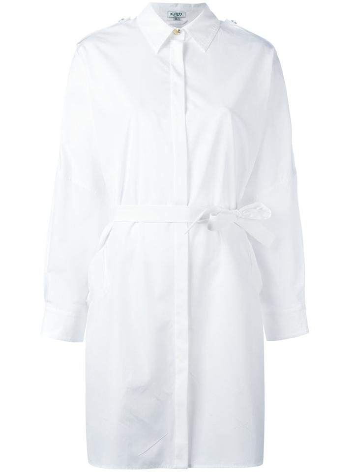 Kenzo Belted Shirt Dress, Women's, Size: 34, White, Polyester/cotton