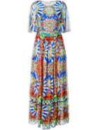 Dolce & Gabbana Carretto Siciliano Print Maxi Dress, Women's, Size: 40, Red, Silk/cotton/polyamide