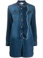 Red Valentino Red Valentino Ruffled Longsleeved Denim Playsuit - Blue