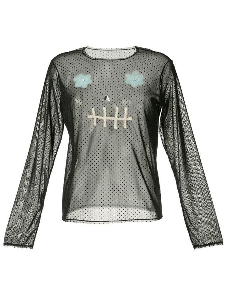 Tu Es Mon Trésor Skull Dotted Mesh Top - Black