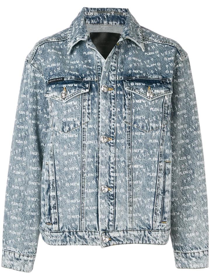 Philipp Plein All-over Logo Print Denim Jacket - Blue