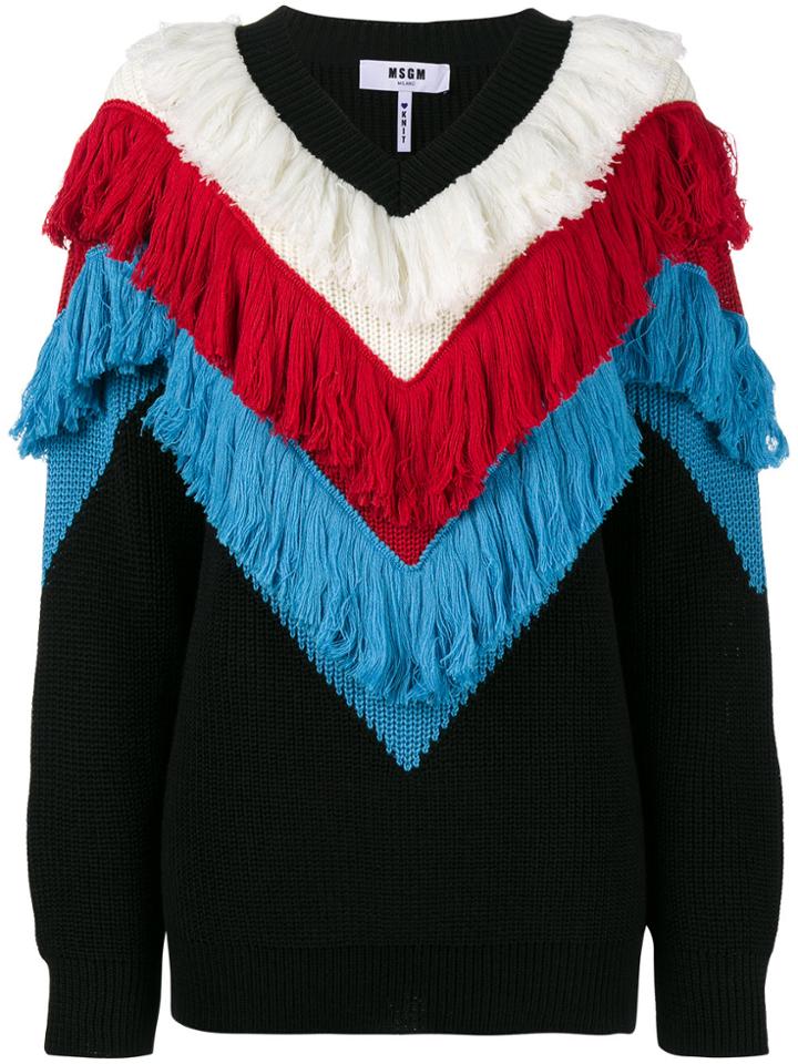 Msgm Chevron Fringe Jumper - Black